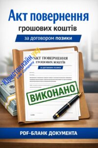 Фінансовий документ "Акт повернення грошових коштів" зі штампом "Виконано" на столі з ручкою та готівкою