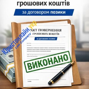 Фінансовий документ "Акт повернення грошових коштів" зі штампом "Виконано" на столі з ручкою та готівкою